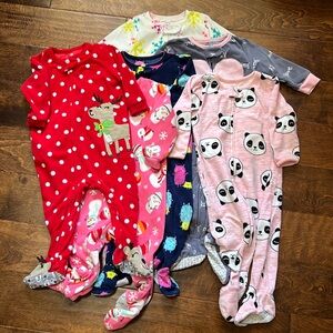 Lot of 6 Fleece Footie Pajamas Size 12m